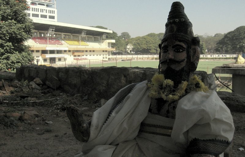 Roadside shrine and hockey stadium