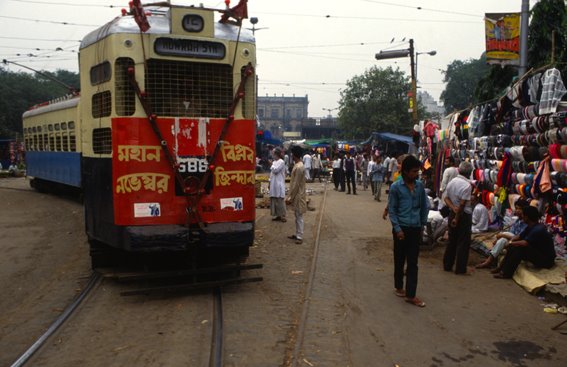 Calcutta, market and tram