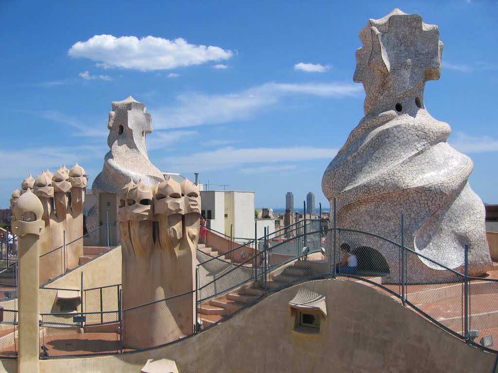 Comignoli sul tetto della Pedrera
