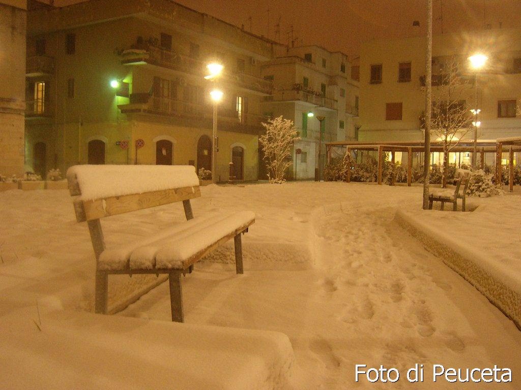 Una panchina sotto la neve