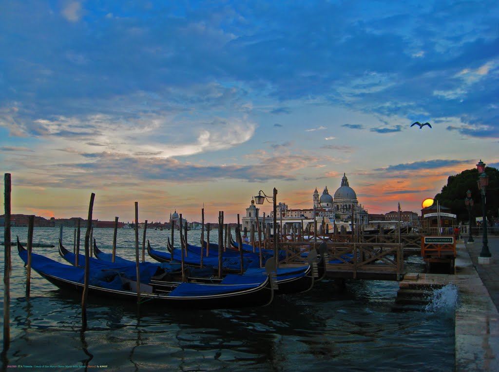 ITA Venezia Canale di San Marco (Santa Maria della Salute) {in the blue hour/sunset} by KWOT {Subtitle: Vulnerable to the Waves, the Sun sets finally in Venice but the Bird flies ~ its a Sunbeam of Hope for Survival by KWOT} ☆3rd PRIZE: 2010-12 Travel☆ ♥♡