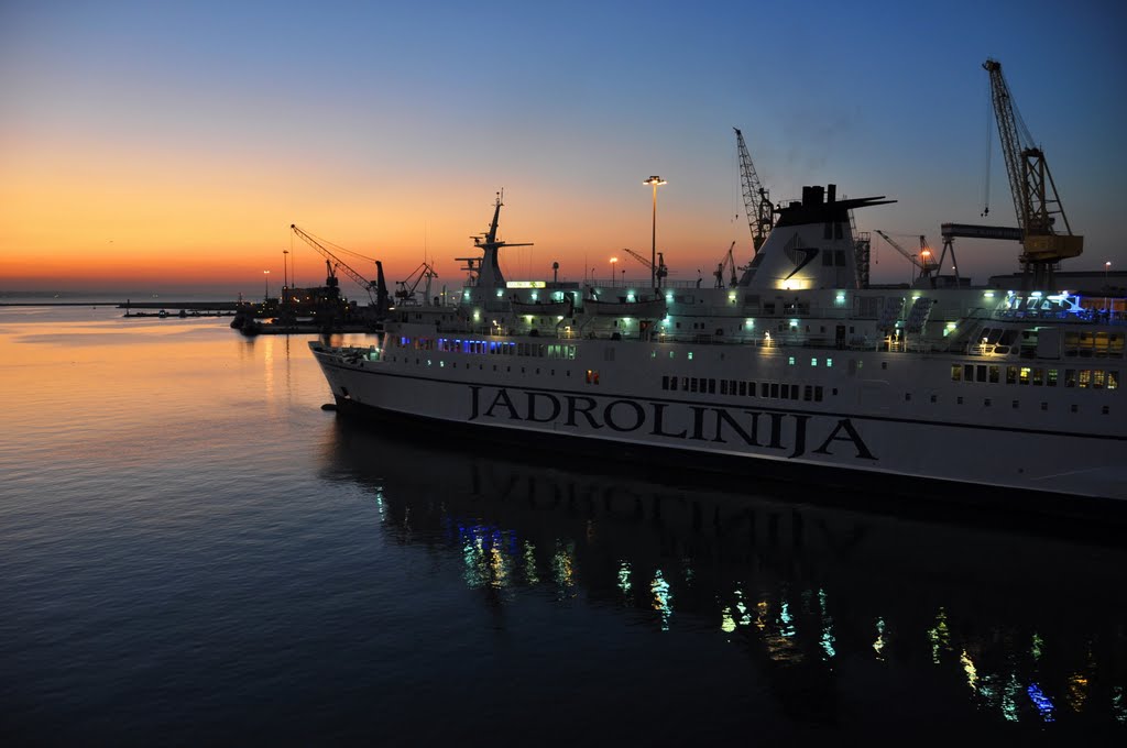 Ferry at the sunset
