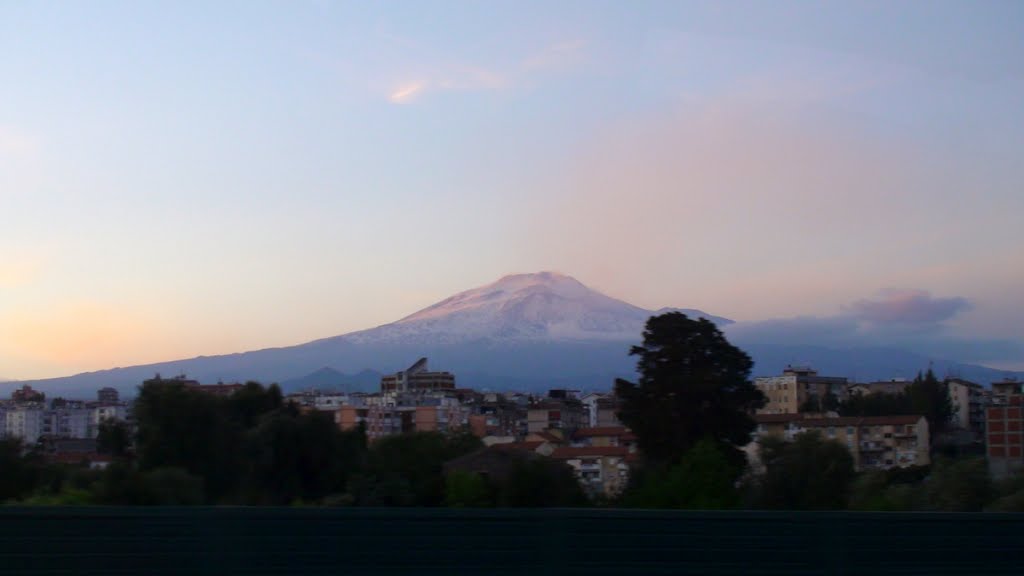 Going home. Etna from cars window