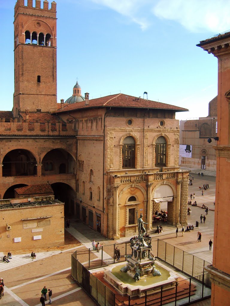 Bologna - Palazzo Re Enzo - e -  La Fontana del Nettuno ! ( Splendida veduta emozionante!!! )