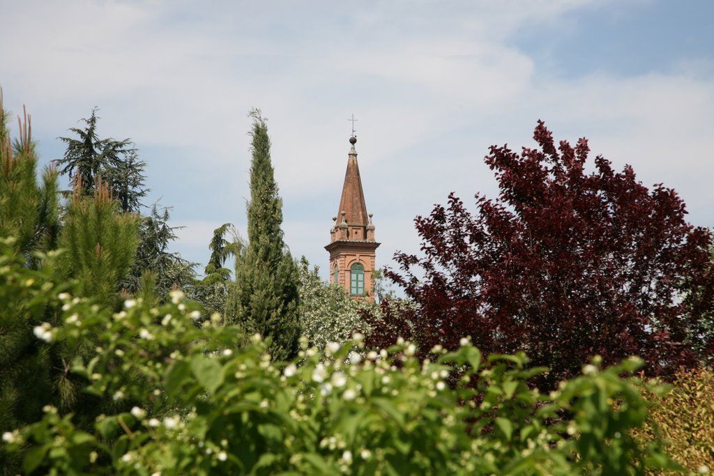 Campanile dai giardini della Rocca.