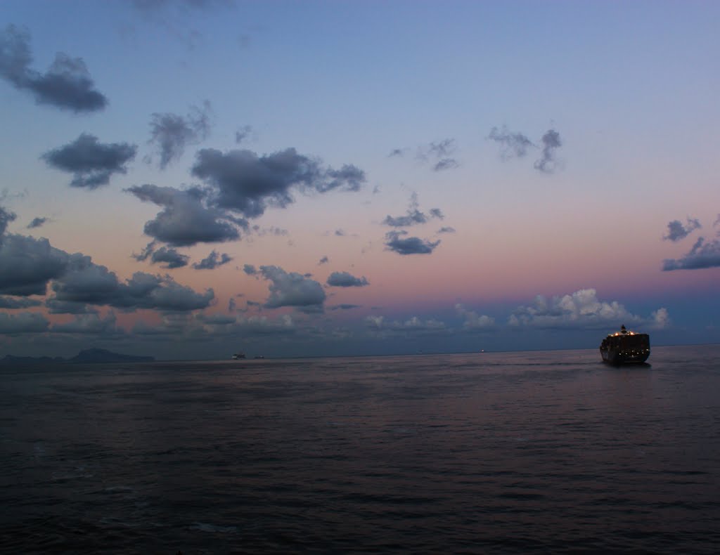 Sunrise over the ship, Naples shore