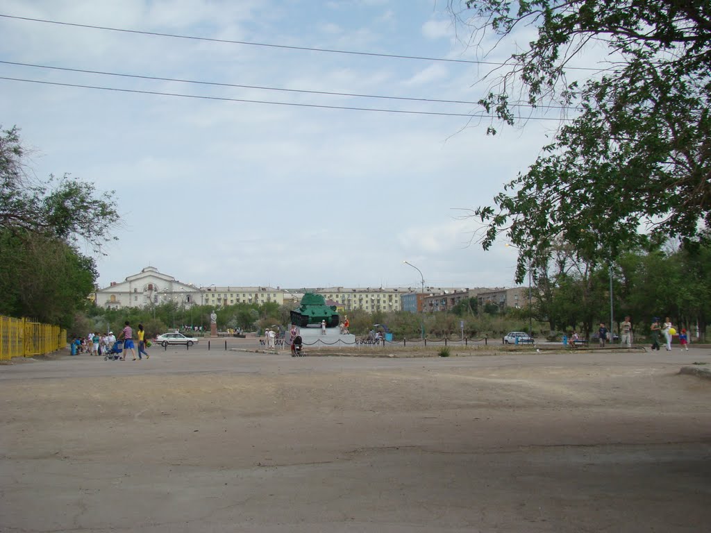 World War Tank Monument with Children playing