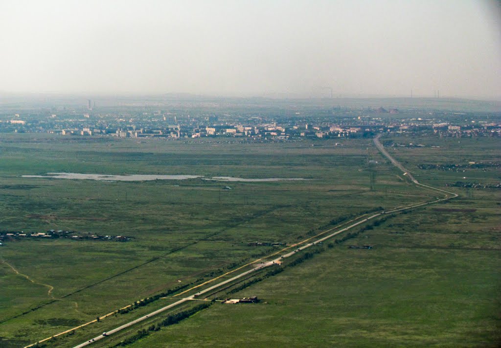 Road M36, the view from an airplane to the Karaganda / Трасса М36, вид с самолёта на г.Караганду