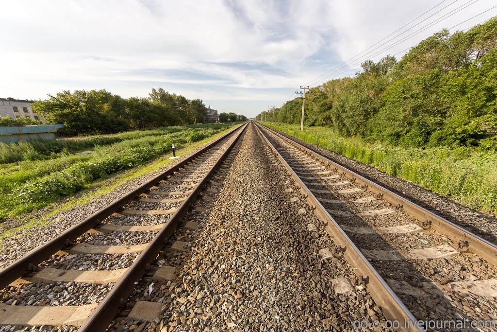 Rail road from under the bridge, view to the north, summer 2012
