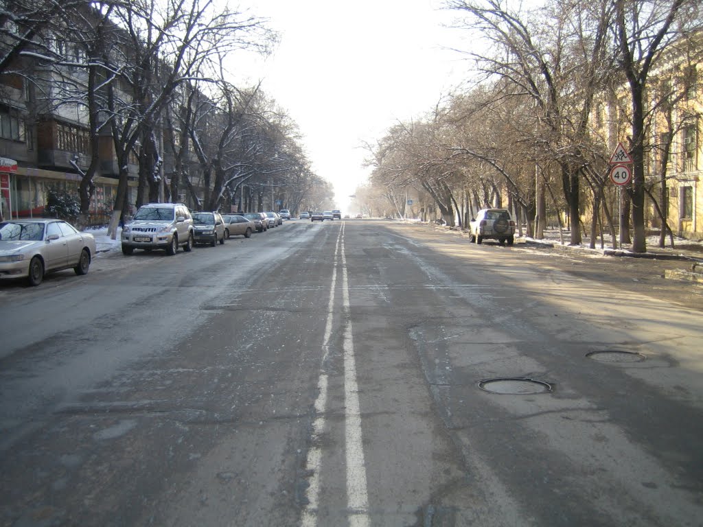 Typical residential street in Almaty, Kazakhstan 2006