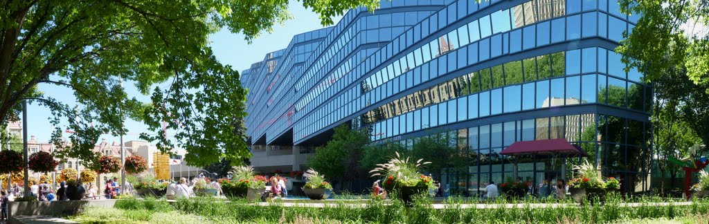 Calgary City Hall (has a reflection of a sandstone building, the old city hall)