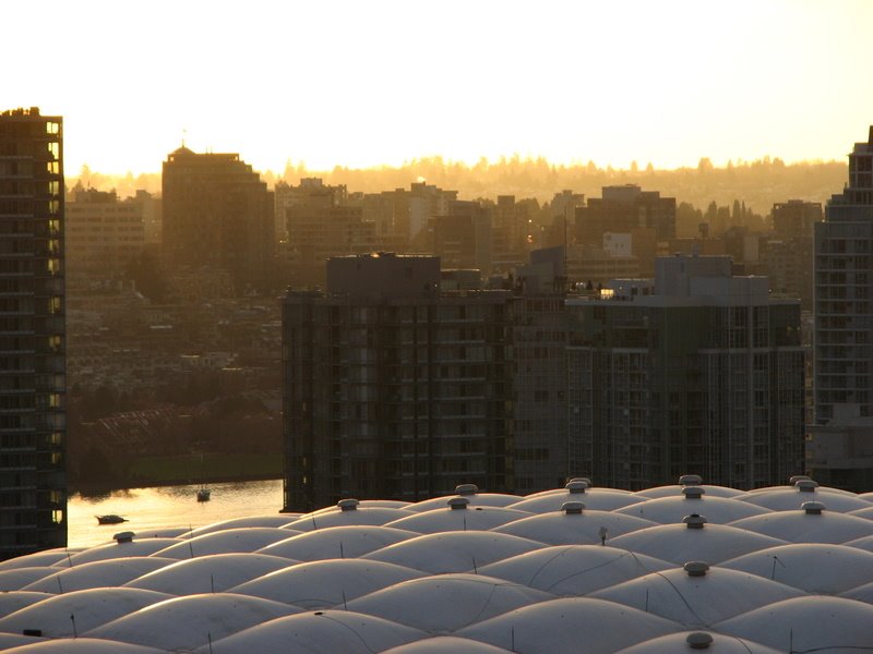 Vancouver BC Place Stadium Inflatable Roof, and dawn light over False Creek