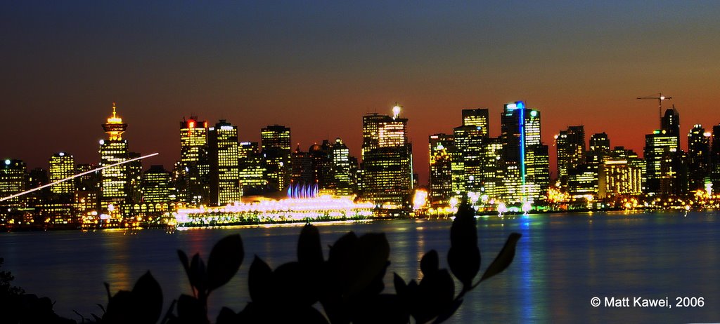 Bright city lights. View of downtown Vancover