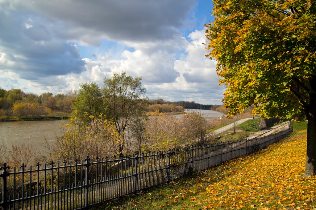 Grand River from the park next to Sgt William Merrifield Armoury on Brant Ave. in Brantford, Ontario