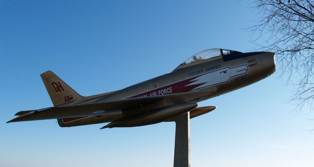 RCAF - CF-86 Golden Sabre Jet, on display, in Brockville, Ontario.