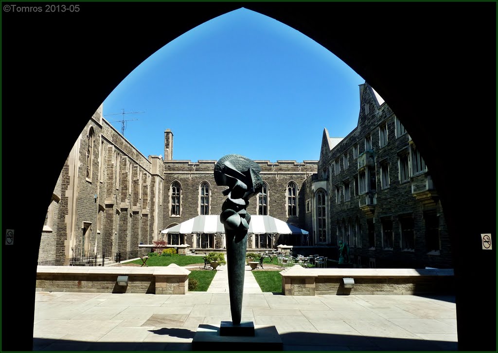 Hart House courtyard and Sorel Etrog sculpture (1962). Part of University of Toronto.
