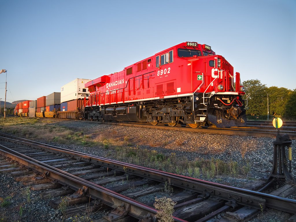 Shiny new locomotive waits for a crew.