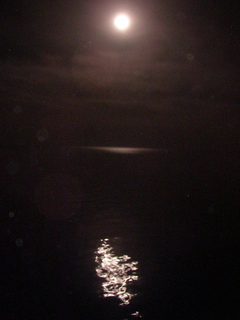 Reflection of the Moon in night Isyk-Kul