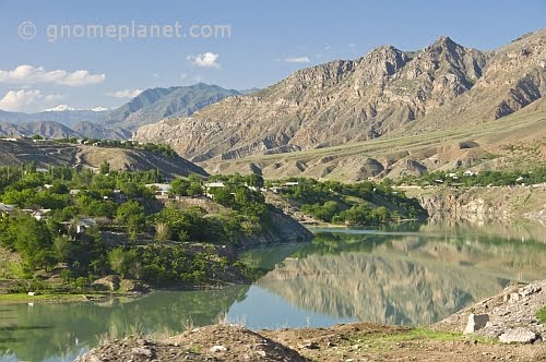 Reflection of mountains in a river.
