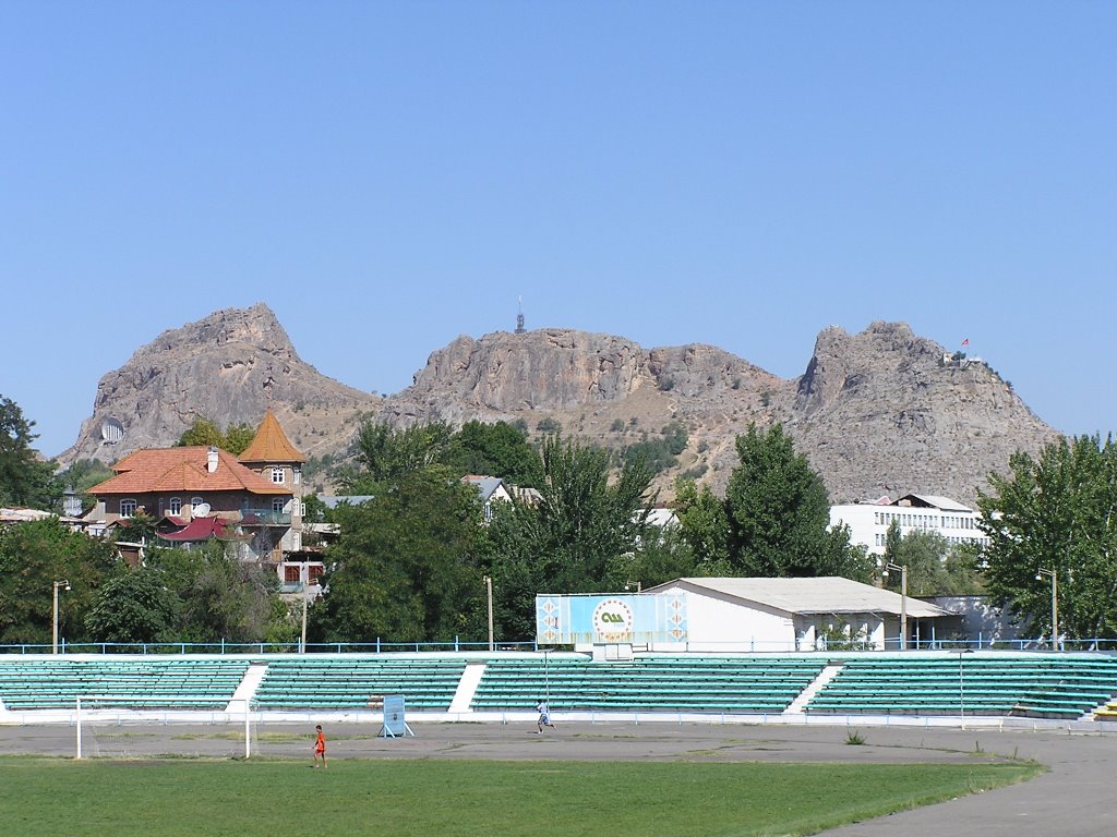Osh, stadium, view to Suleyman hill
