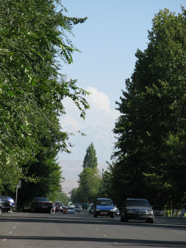 Osh, near Toktogul park, view along the Lenin street