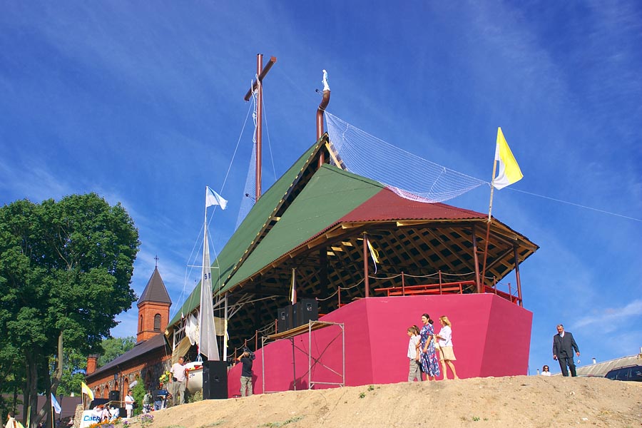 The altar in the form of a ship near the catholic church of the Birthday of the Blessed Virgin Mary in Braslaw