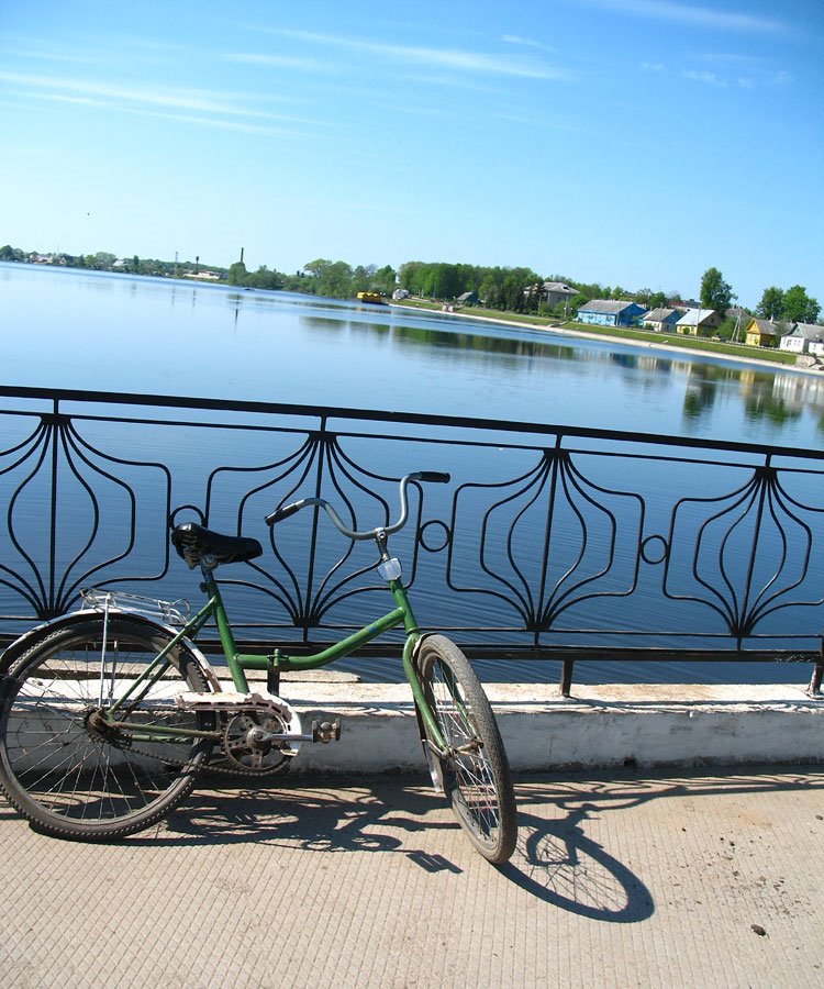 Bicycle at the bridge over Miory lake