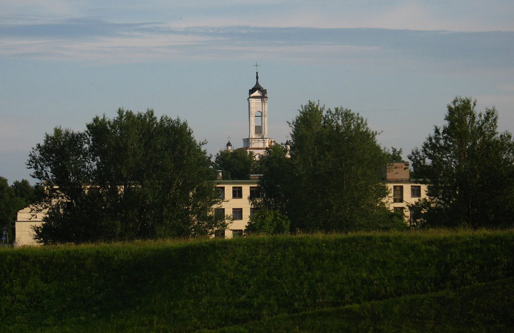 View to church of St. Mary from the site of ancient settlement in Zaslaŭje