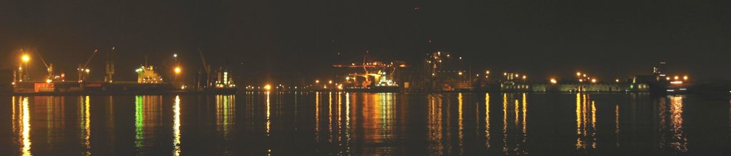 vista nocturna de los muelles