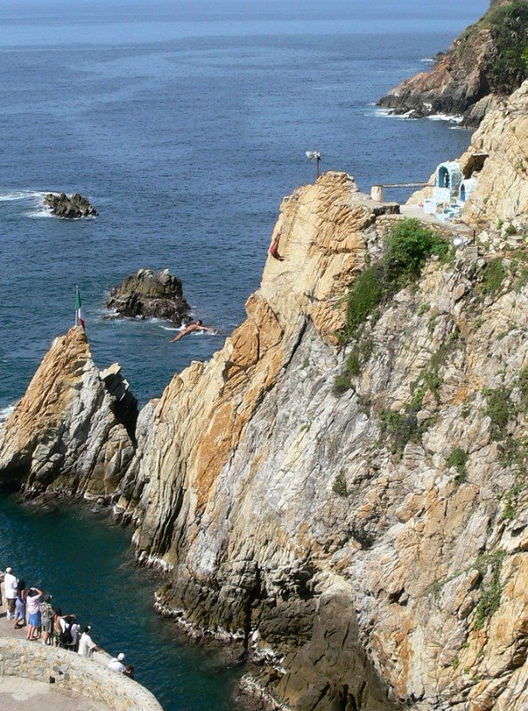 Cliff Diving, can you find the two divers in air?