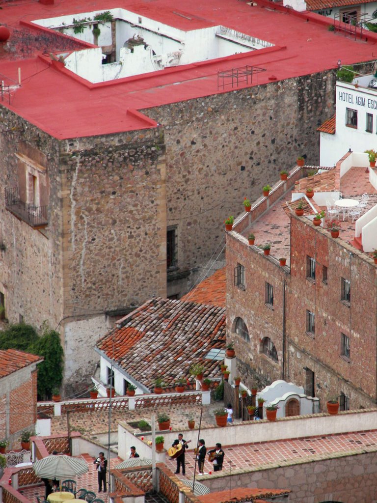 Mariachis on a roof, Taxco, Mexico