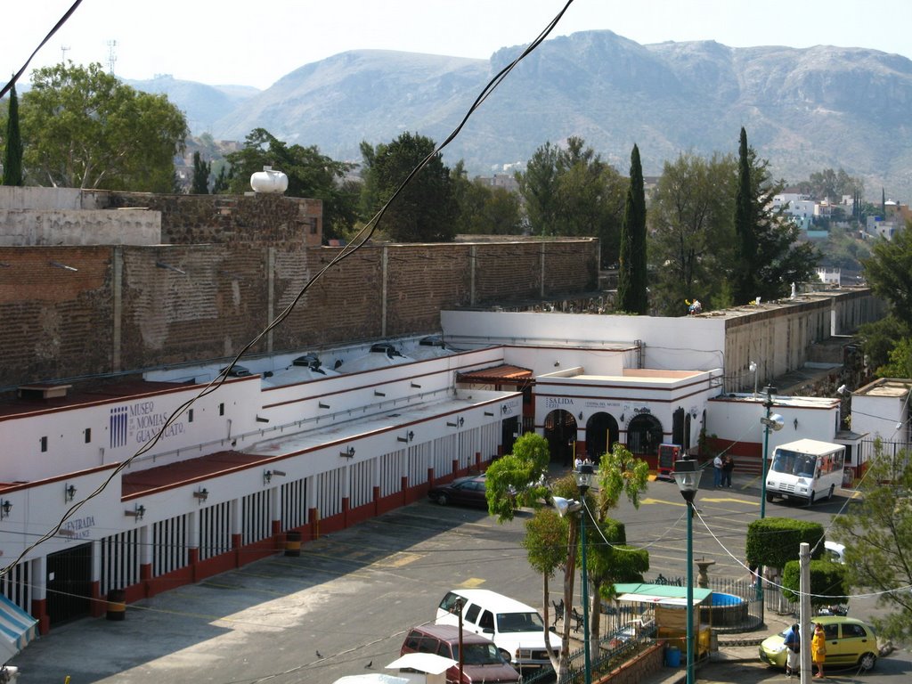 View of the mummy museum (museo de momias) from a hill
