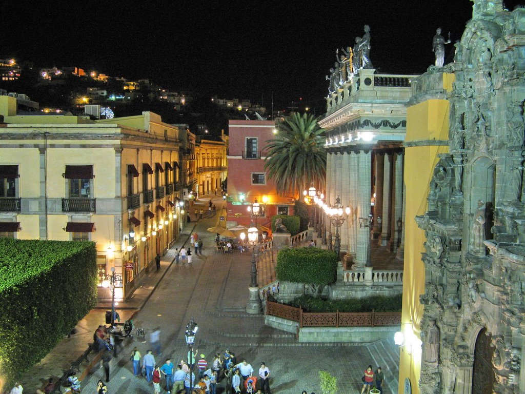 Plaza de la Unión, Juarez Theatre & Church, seen from the balcony of Hotel San Diego