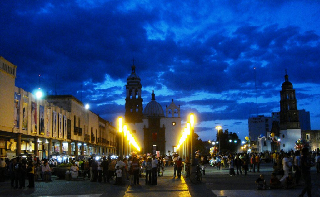 Plazuela Hidalgo y Catedral de noche