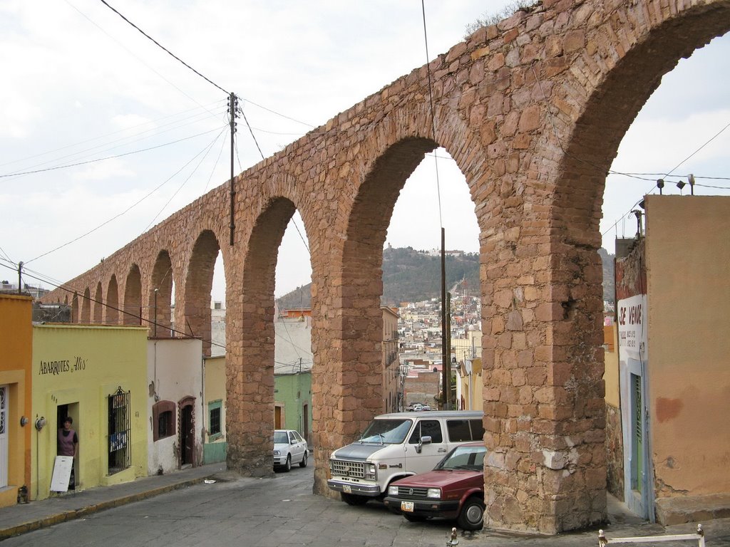 The historic aqueduct across a residential area