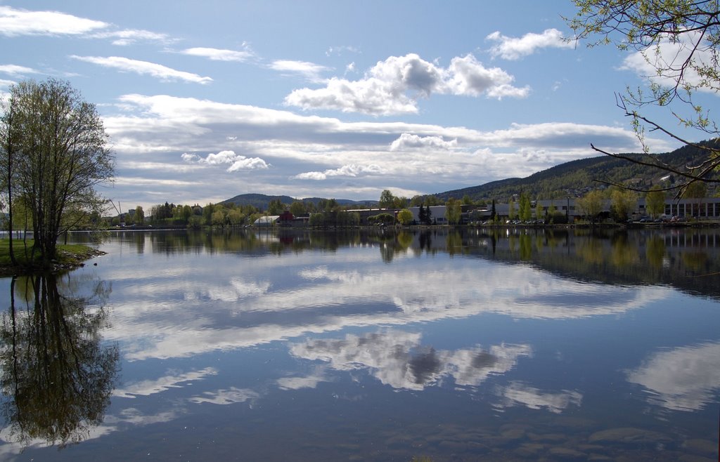 Skyet himmel i dalen av Drammenselva