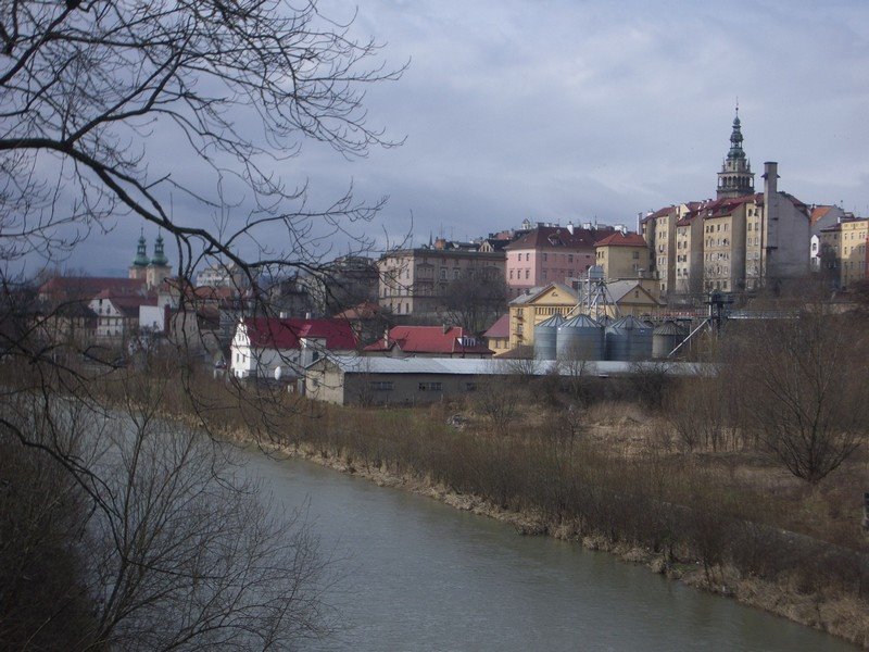 Blick auf Glatz, Neiße und Mühlgraben von der Bahnhofstraßenbrücke