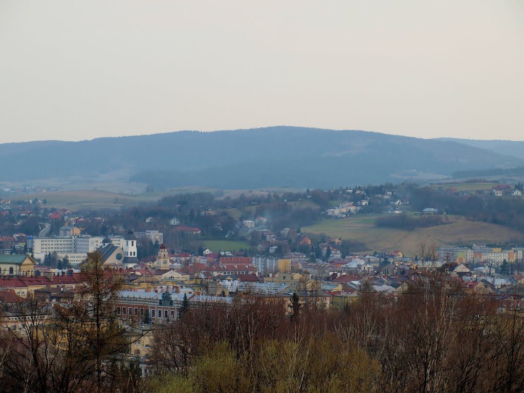 Gorlice - a downtown viewed from the WW I Military Cemetery no. 91. In the background Magura Małastowska Hill