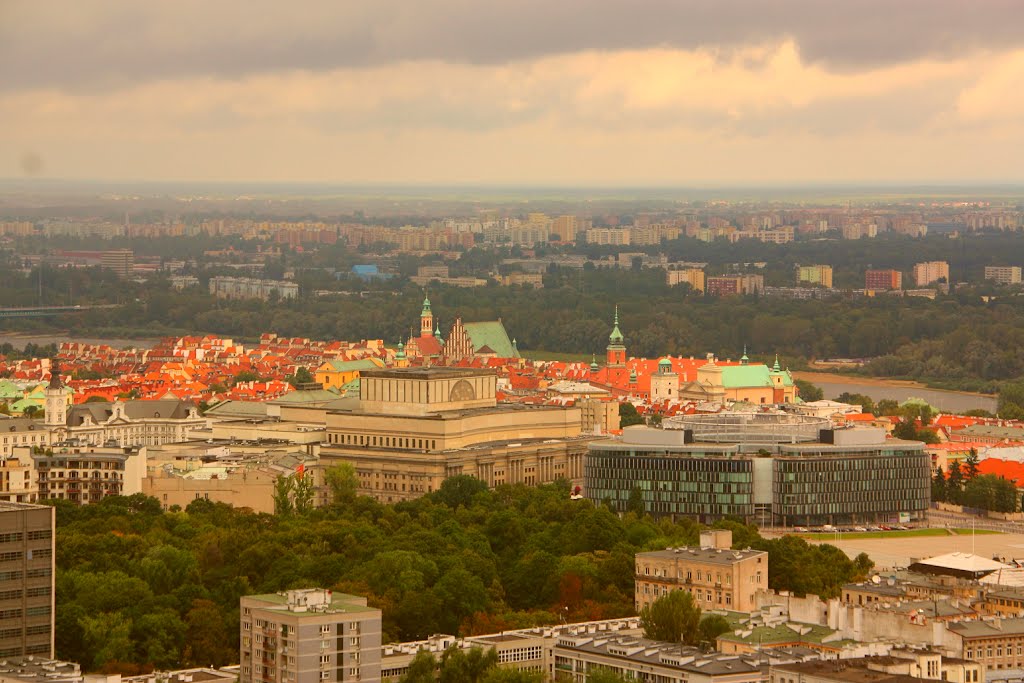 Panorama z 30-ego piętra Pałacu Kultury i Nauki.
