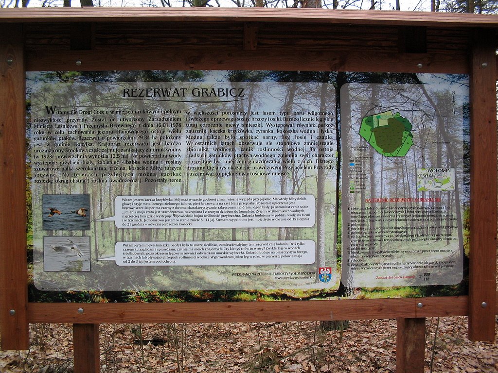 Kobyłka ,nowa tablica informacyjna rezerwatu przyrody ,,Grabicz".