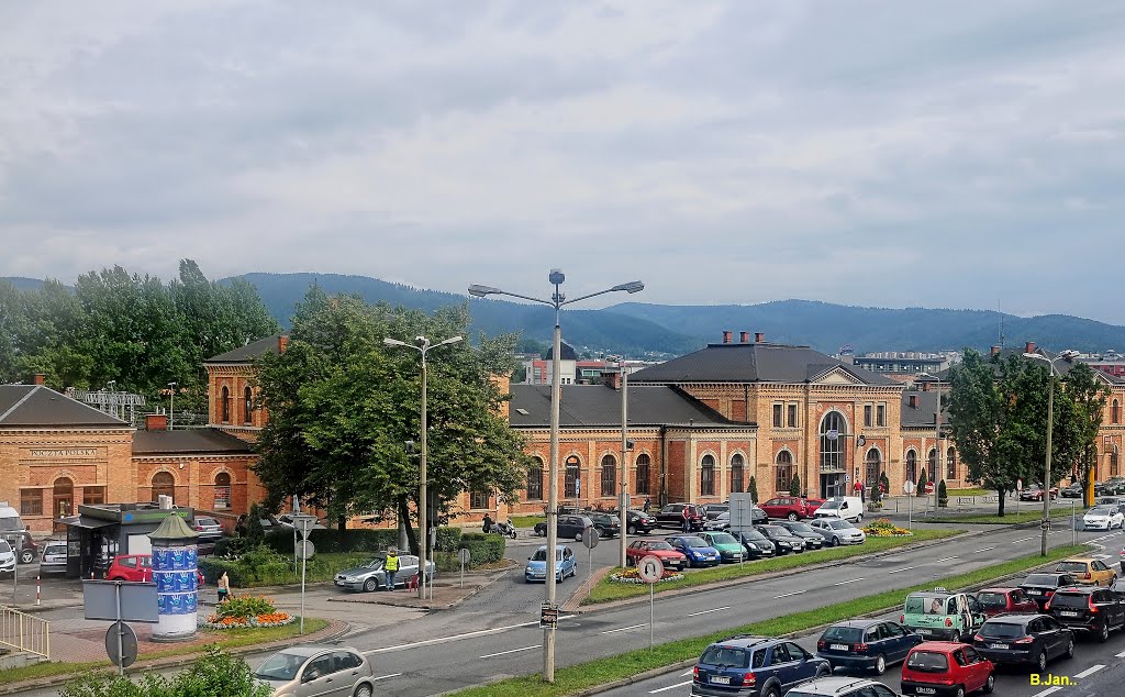 Bielsko Biala, Poland - railway station building , view from the street