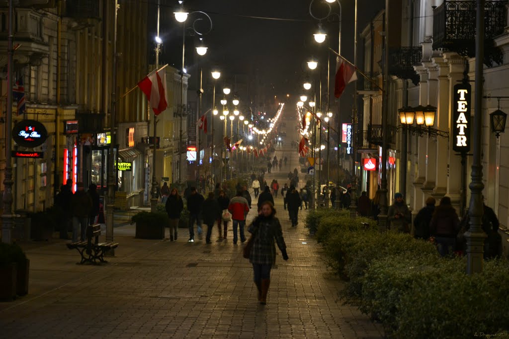 Kielce promenade after dark.