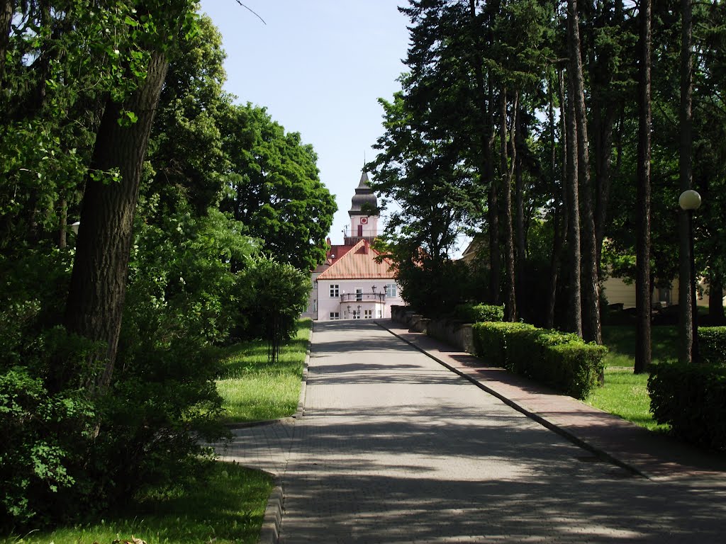 Iława - w oddali wieża ratusza