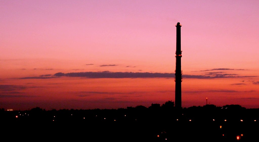 chimney in Koło, sunset