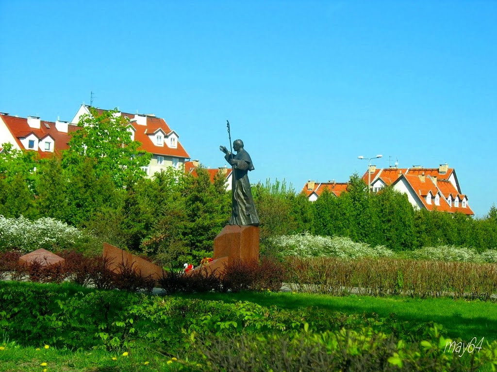 Leszno: Kąkolewska - widok na pomnik  Jana Pawła II  i oś. Ogrody