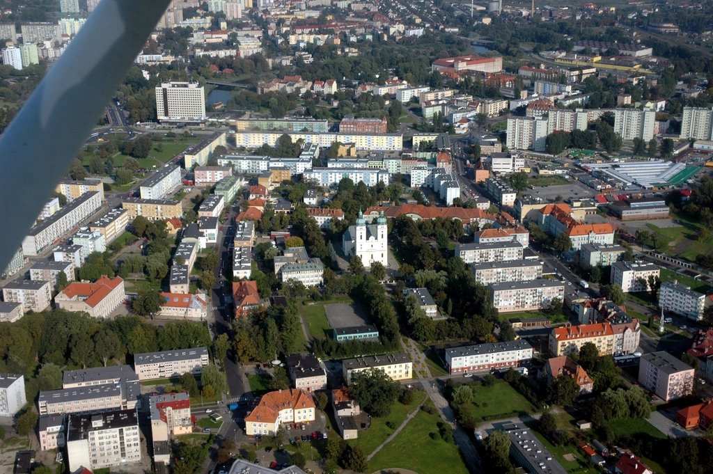 Piła, widok z lotu ptaka od strony zachodniej na centrum miasta