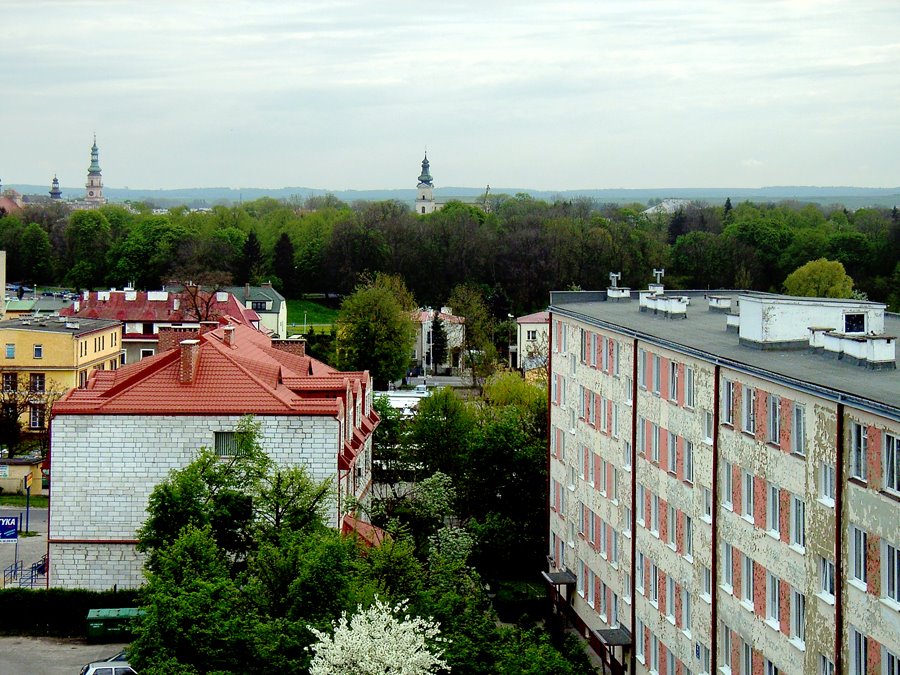 Zamość widok z balkonu bloku przy Orzeszkowej w stronę Starego Miasta