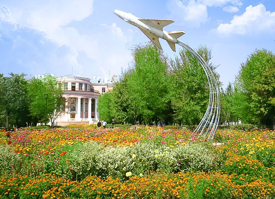 Клумба с самолетом