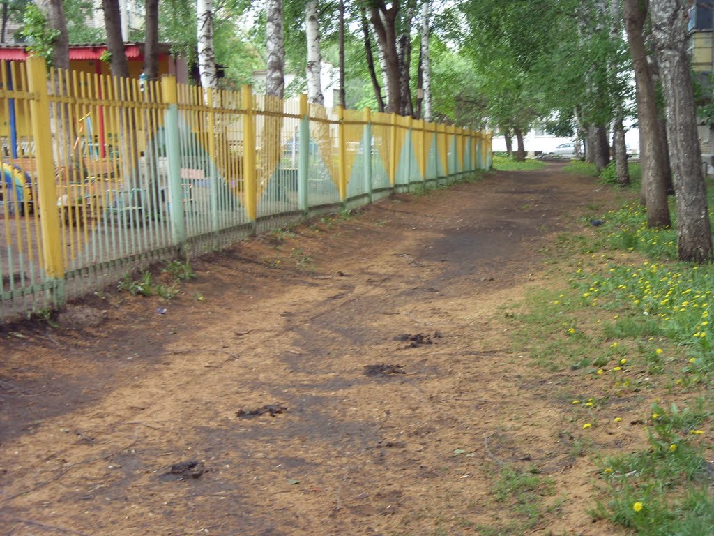 за забором детского сада.