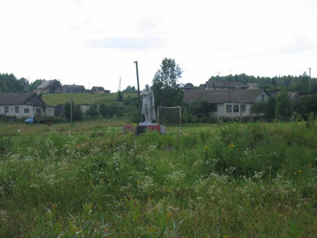 Small village with statue